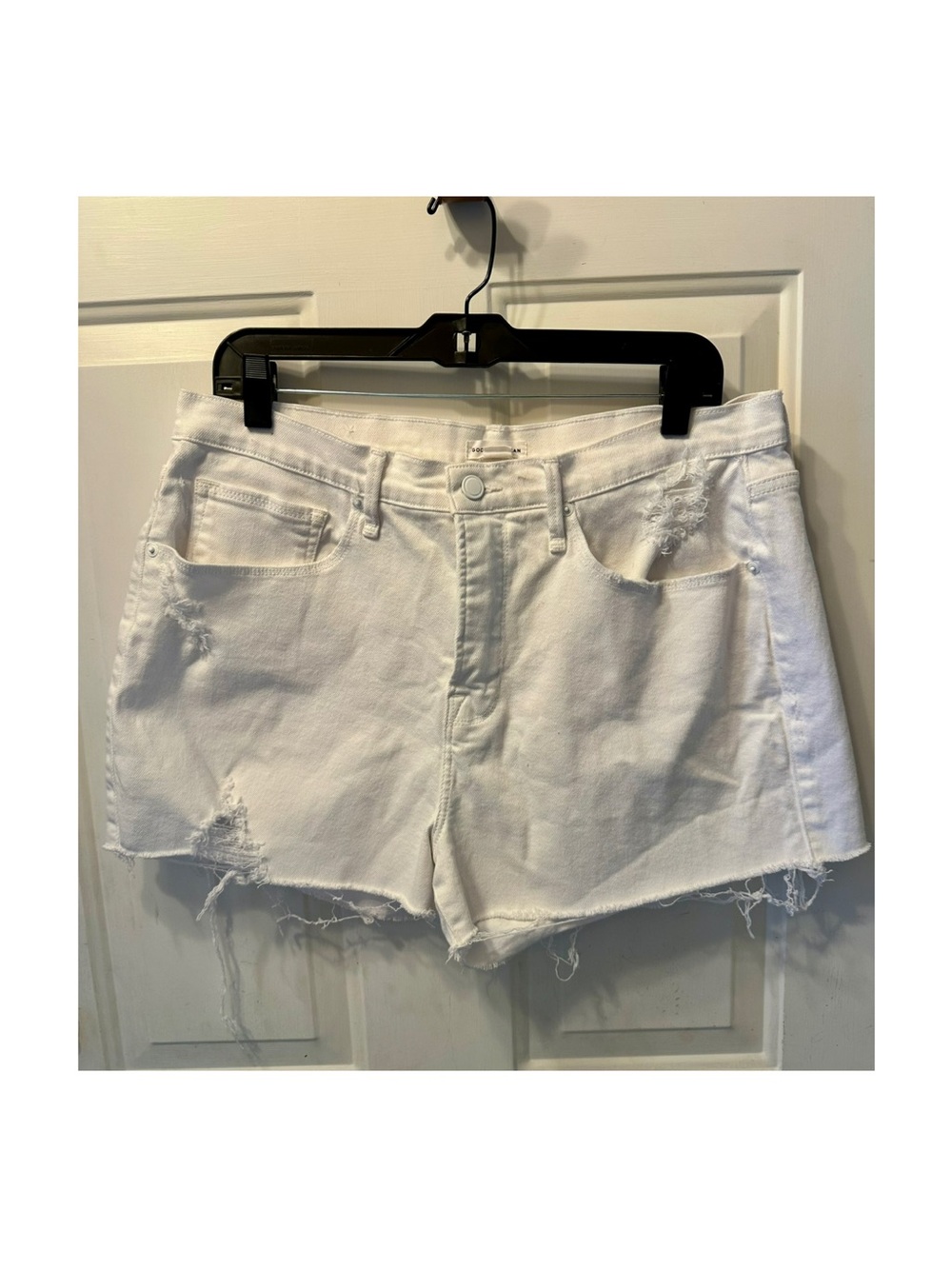 Good American White Distressed Denim Shorts